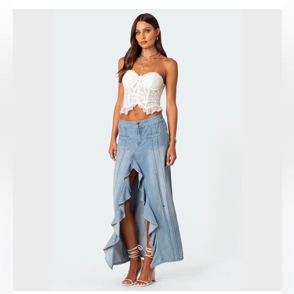 Valencia Ruffle Slitted Denim
Maxi Skirt
$56.00 Comp. value $112.00